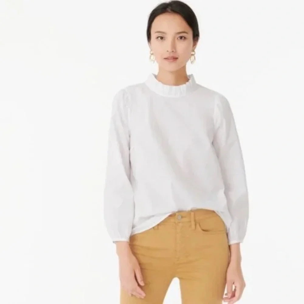 J. Crew Black Ruffle Neck Long-Sleeve Blouse